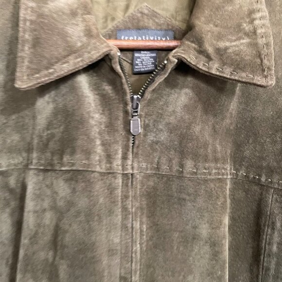 Relativity Womens Khaki Green 100% Genuine Leather Full Zip Pockets Jacket XL - Picture 5 of 8